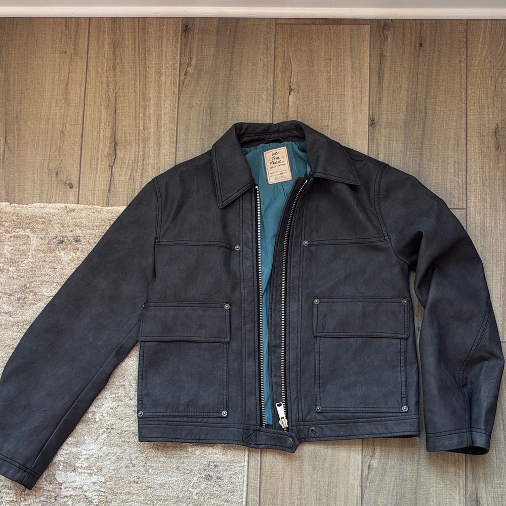 Free People Dark Grey Vegan Leather Jacket
